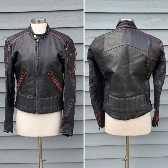 Image of Vintage 90's Y2K Hein Gericke Black Red Leather Moto Jacket, Women's (Size Small)