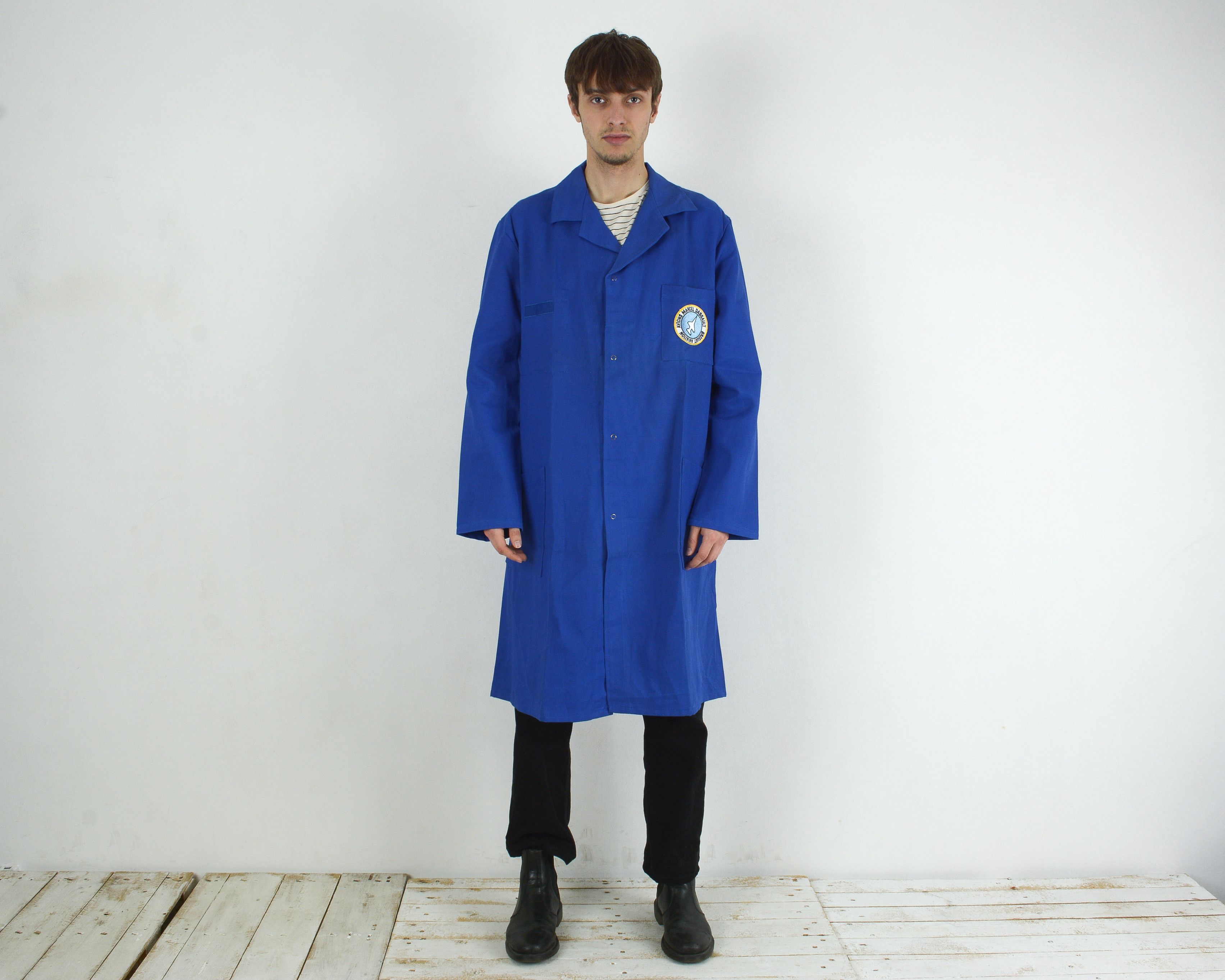 image of Vintage French Worker S Jacket Coat Blue De Travail Chore Utility, Men's (Size Small)