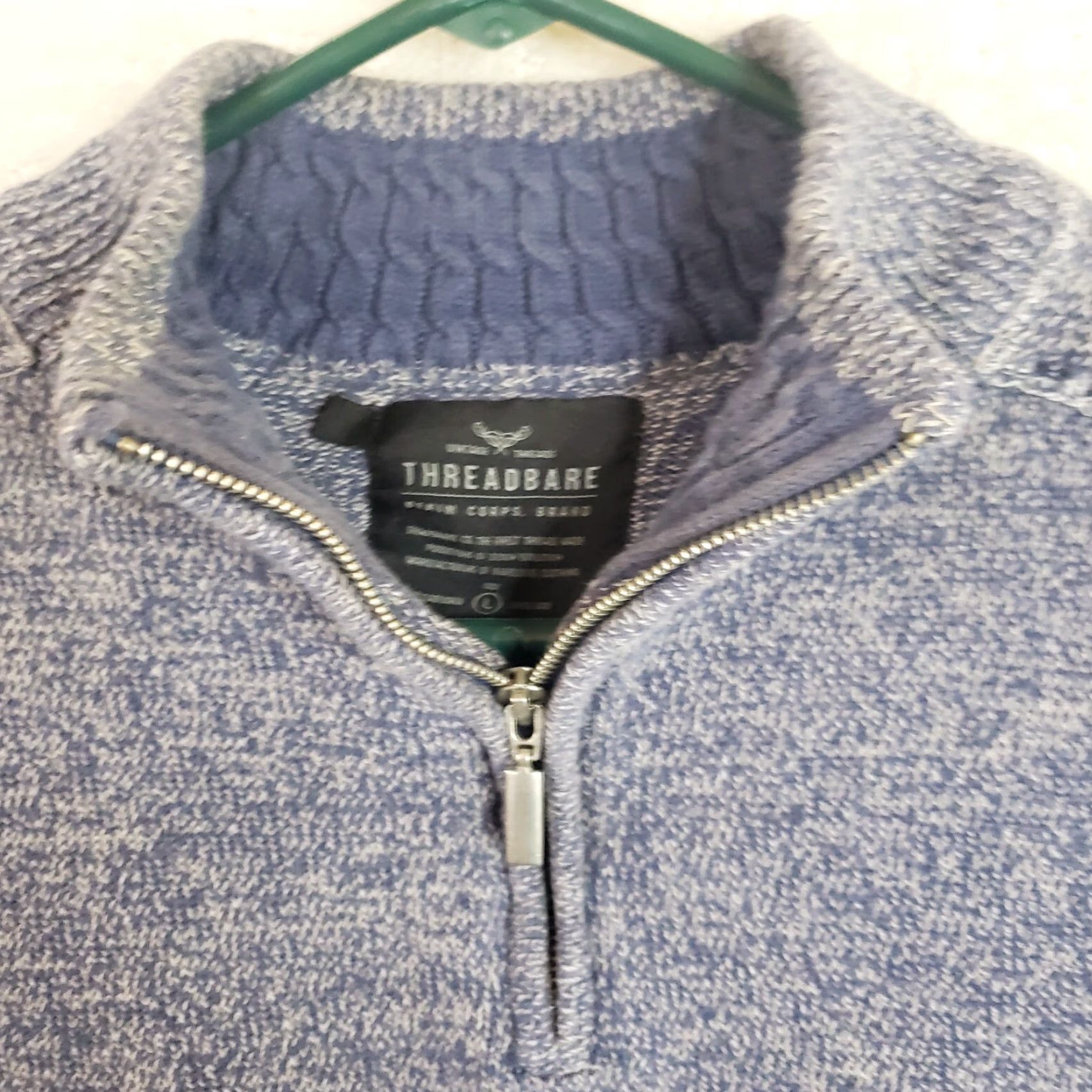 Vintage Threadbare Mens L Blue Denim Look Cotton 1/4 Zip Mock Neck Sweater Shirt Knit Pullover Casual Womens? Mens? Size US L / EU 52-54 / 3 - 5 Thumbnail