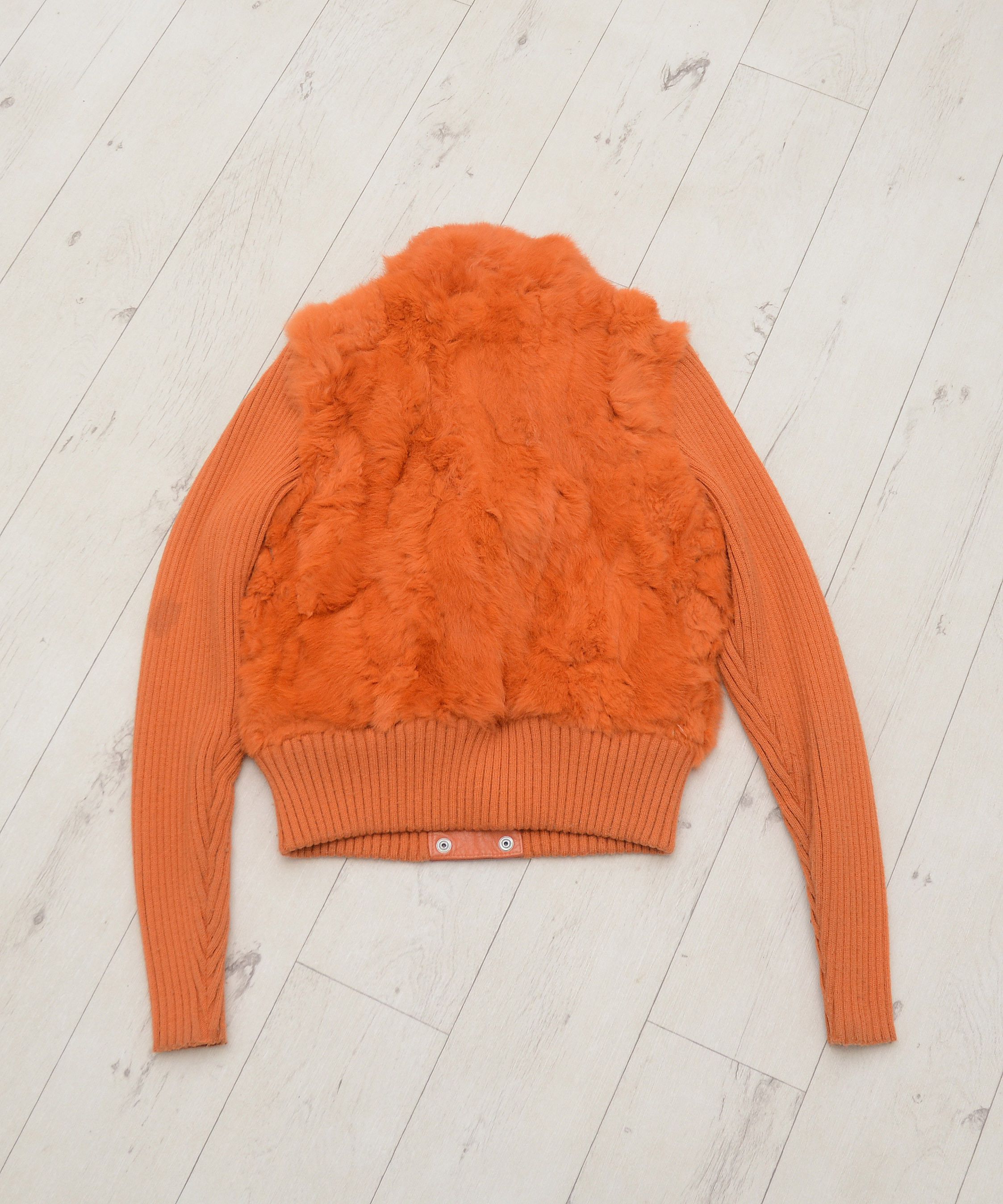 Japanese Brand RARE Vintage Y2K rabbit fur leather full zip Orange Jacket Size S / US 4 / IT 40 - 7 Thumbnail