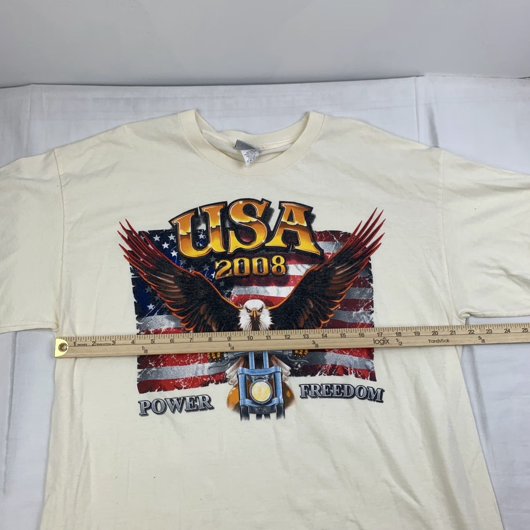 Vintage USA Biker Shirt Adult XL Tan Cream Eagle 208 Power Freedom American Motorcycle Size US XL / EU 56 / 4 - 4 Thumbnail