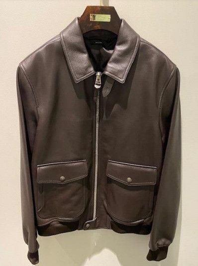 image of Tom Ford O1W1Db10124 Leather Jacket In Dark Brown, Men's (Size Small)