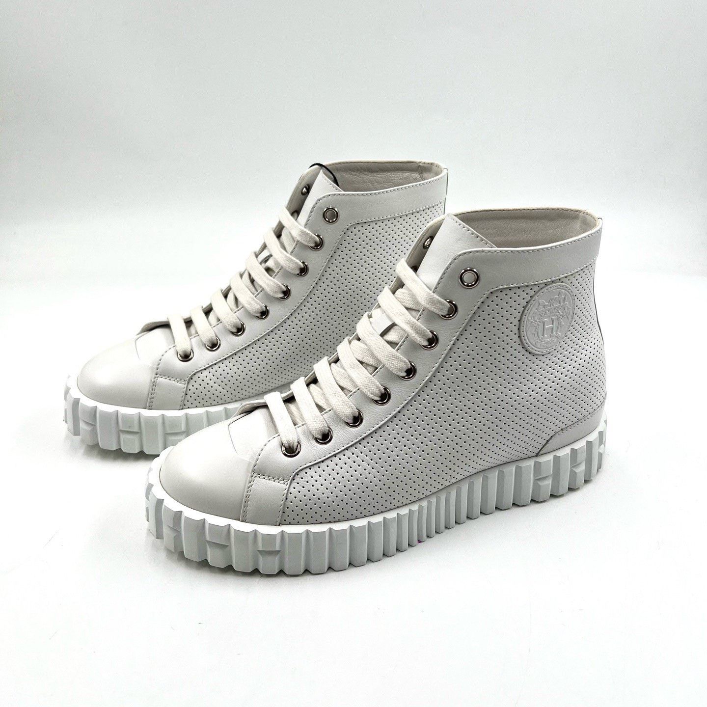 Hermes Hermes White Leather High-Top Thick Sole Shoes Size US 6 / IT 36 - 1 Thumbnail