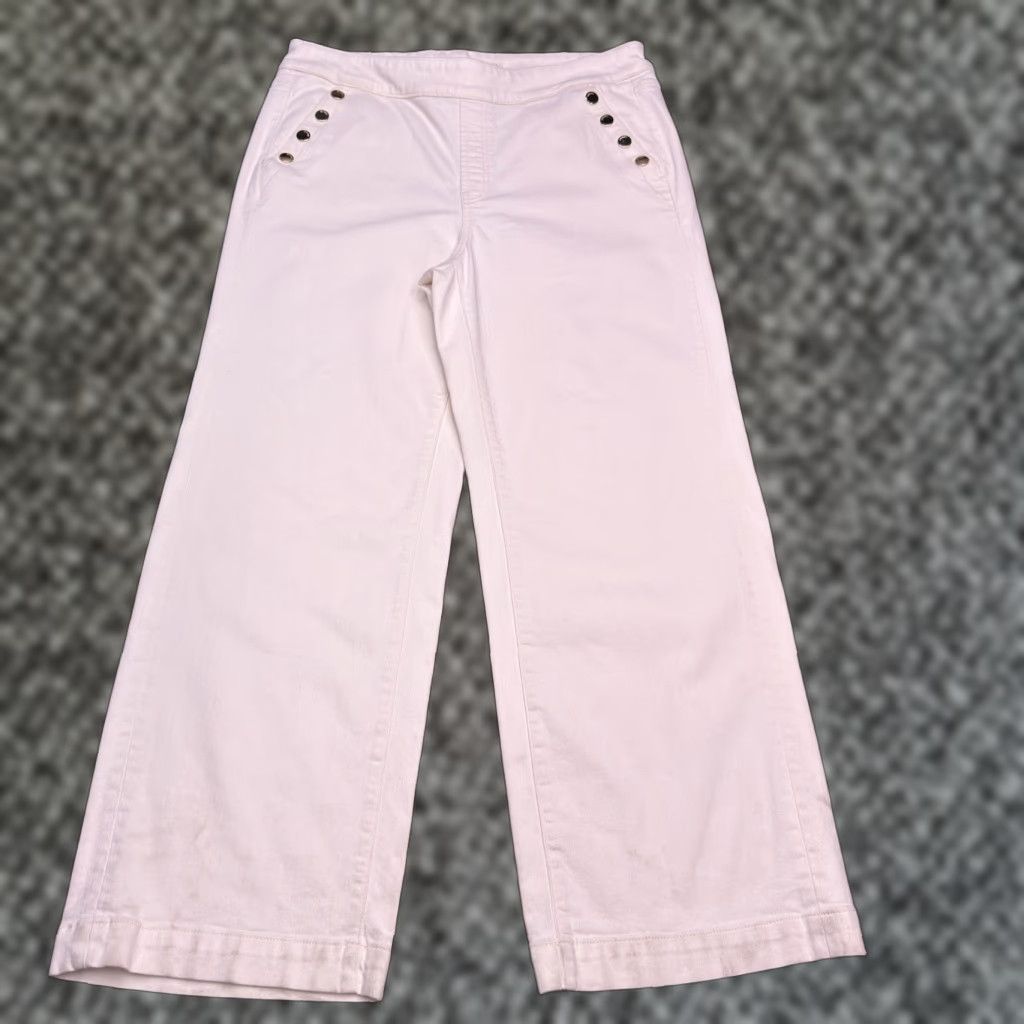Vintage Chicos Jeans Chicos Pull On Wide Leg Jeans Womens 3R Ivory Cotton Blend Stretch Button High Rise Denim 29.5 Inseam Regular Machine Washable Size 3 Size 26" / US 2 / IT 38 - 1 Thumbnail