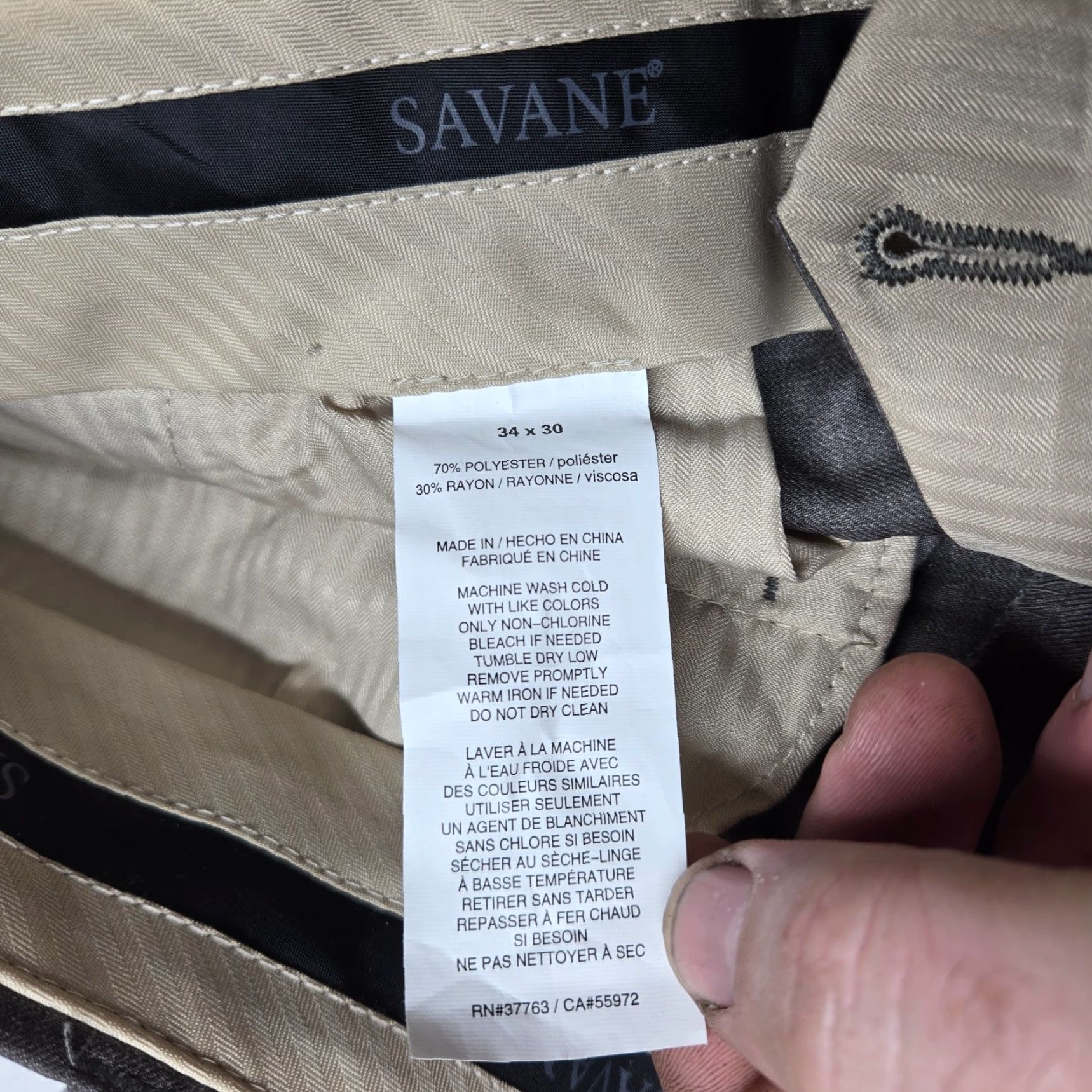 Savane Savane Mens Dress Pants Flat Front Gray Polyester 34 x 30 Adult Regular Straight Size US 34 / EU 50 - 3 Thumbnail