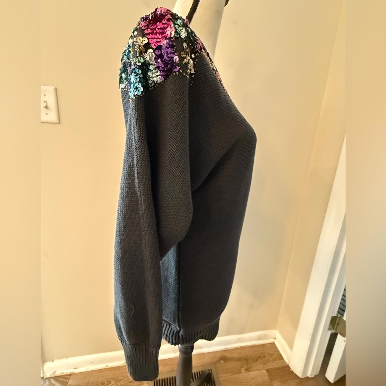 Other Victoria Jones vintage sequined black knit sweater SM FLAW Size S / US 4 / IT 40 - 3 Thumbnail