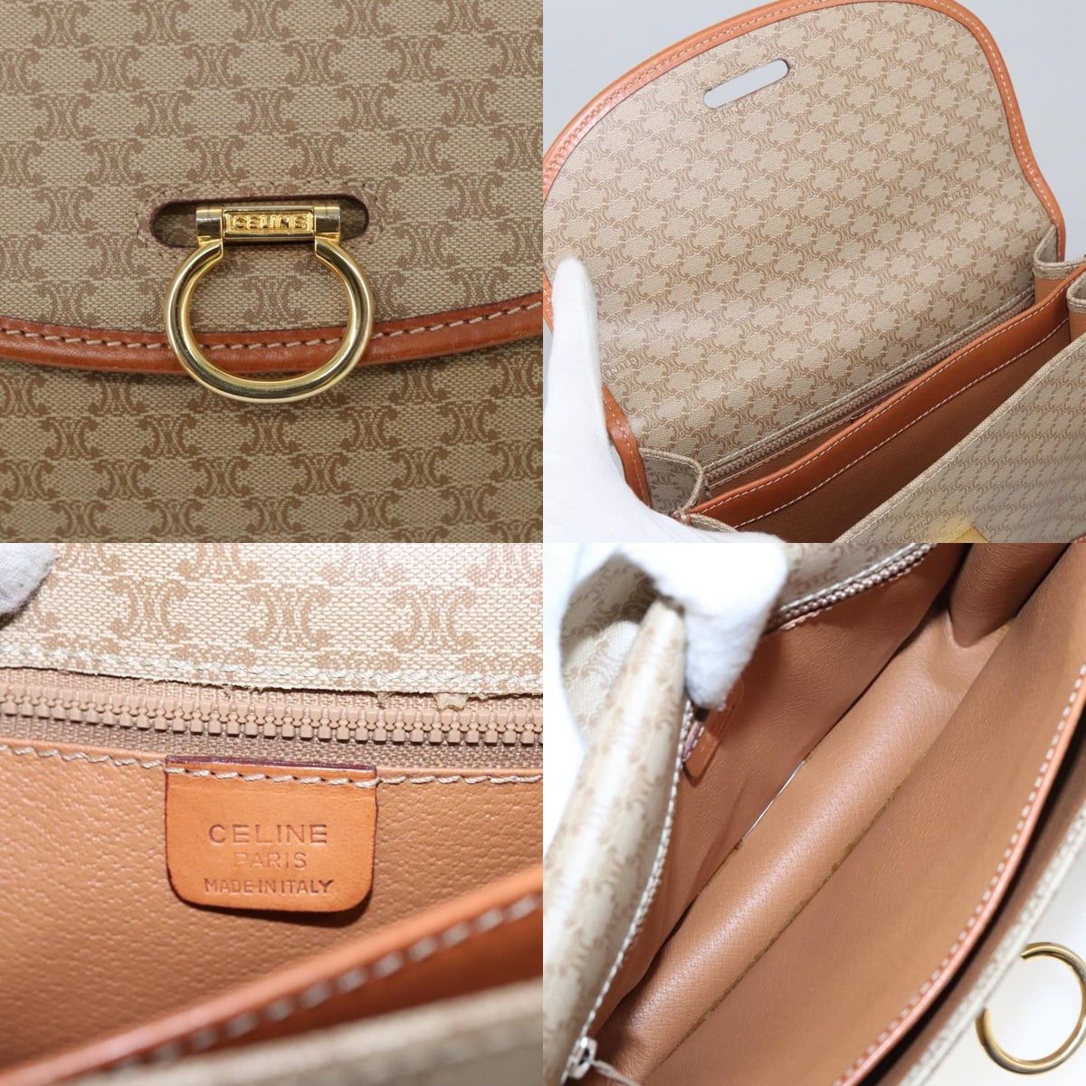 Celine CELINE Macadam Canvas Shoulder Bag Beige Gold Size ONE SIZE - 11 Thumbnail