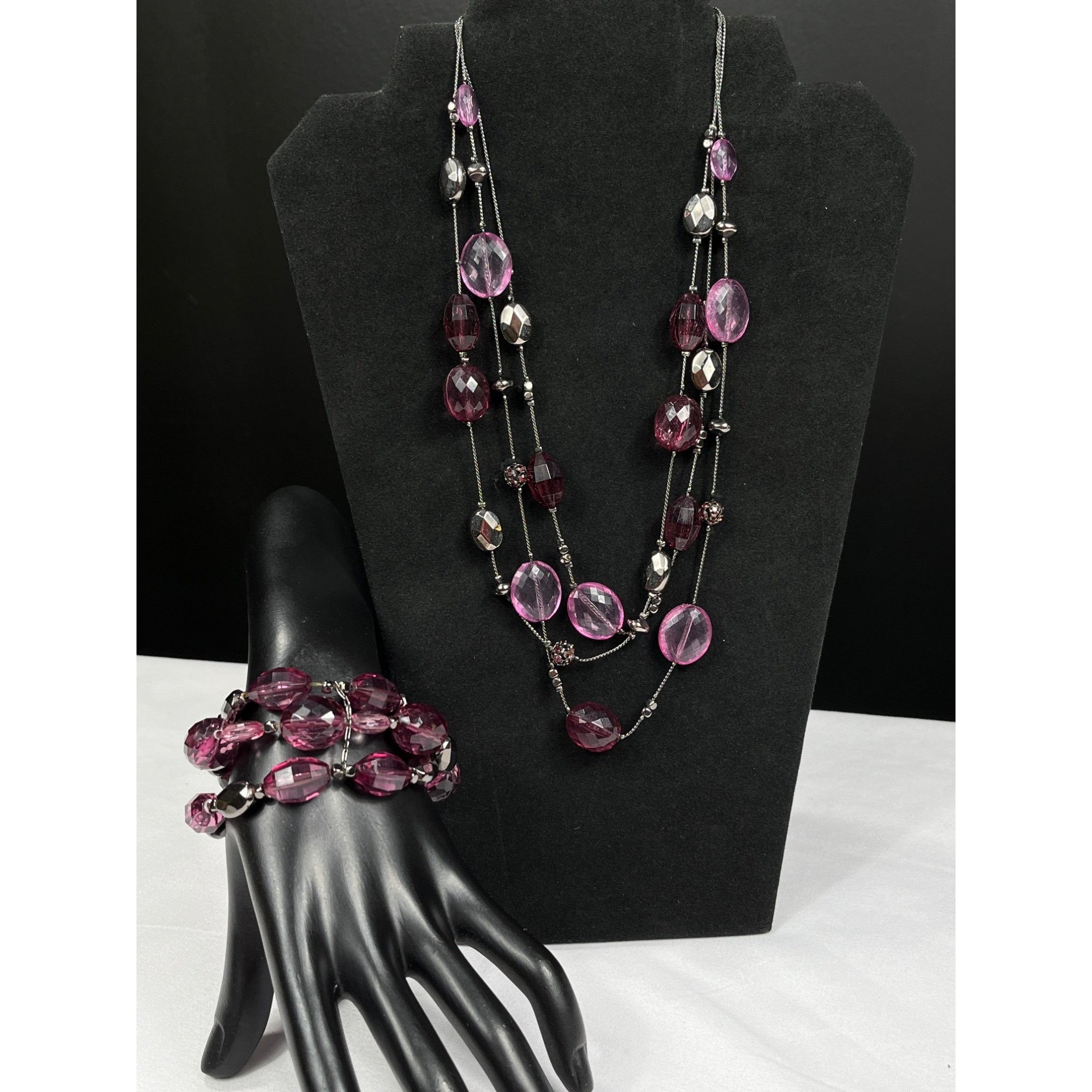 Designer NY Collections SKU 037 purple pink beaded necklace matching Size ONE SIZE - 1 Thumbnail