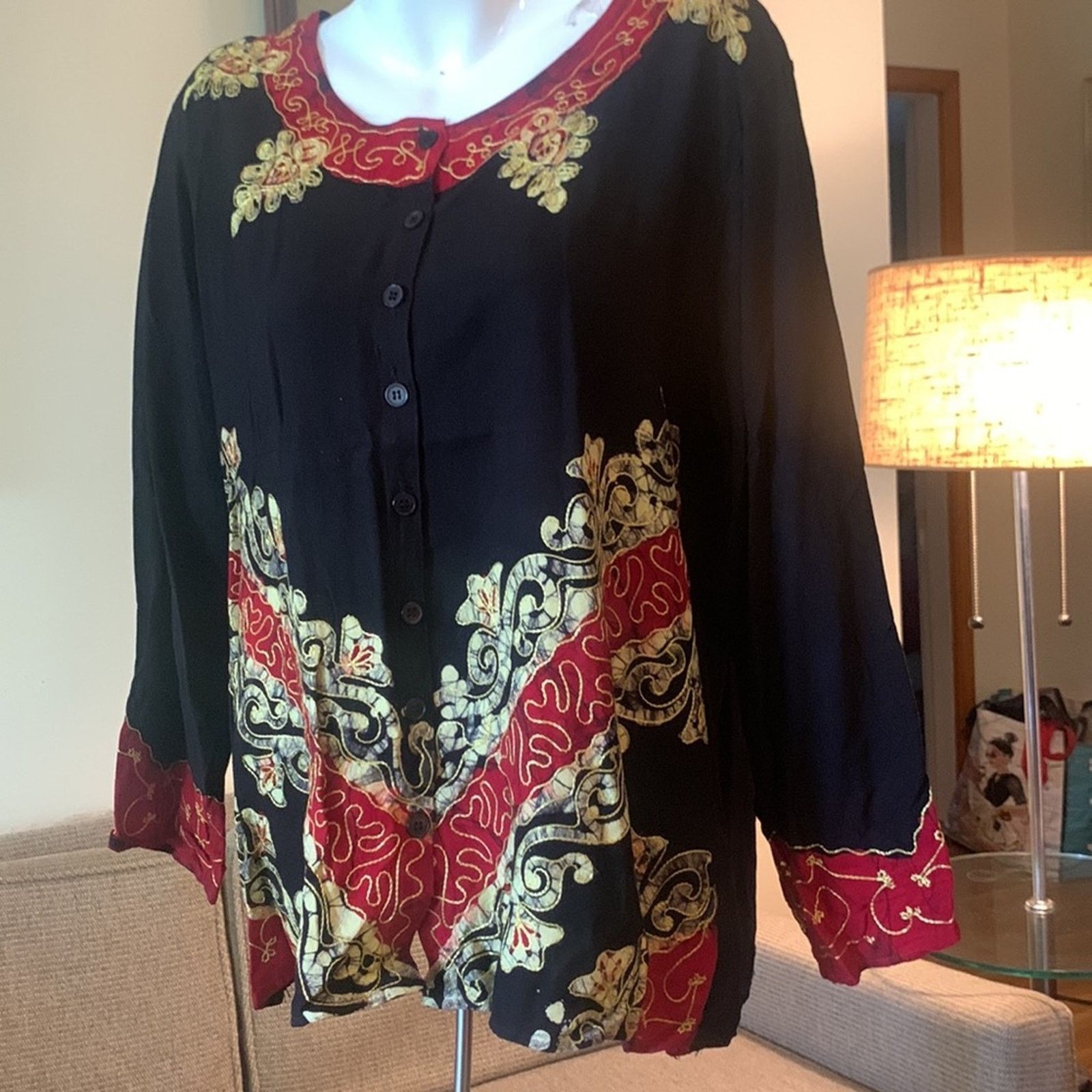 Vintage India tunic blouse with batik,applique and embroidery Size XL / US 12-14 / IT 48-50 - 2 Thumbnail