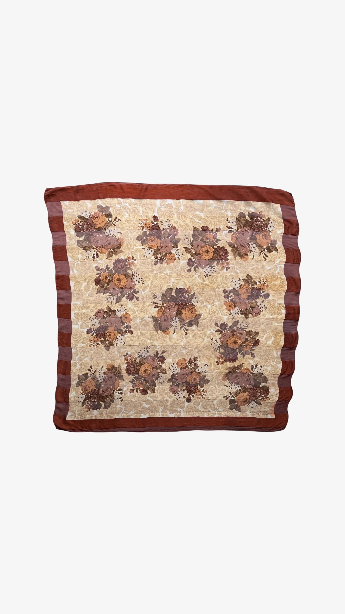 Vintage 80s Paolo Gucci Brown Floral Print Silk Scarf