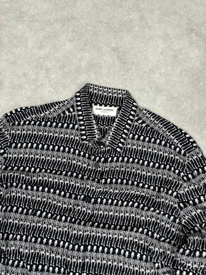Saint Laurent Paris FW2016 Saint Laurent Black Skeleton Print Shirt by Hedi Slimane Size US S / EU 44-46 / 1 - 4 Thumbnail