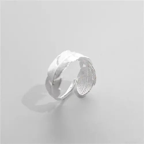 Vintage 925 Sterling Silver Feather Leaf Simple Opening Rings Size ONE SIZE - 4 Thumbnail