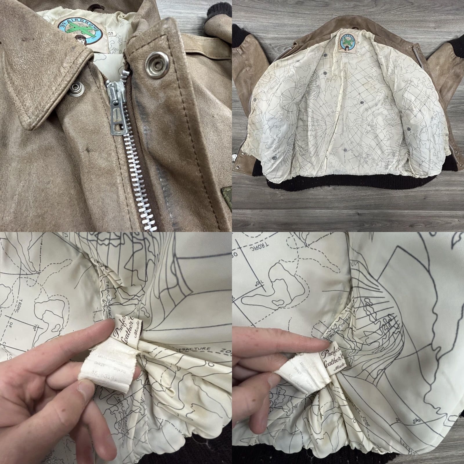 Vintage VINTAGE 39 AIRDROME A-2 Bomber Jacket Mens 44 Regular Brown Leather Flight USAF Patches 70s Size US S / EU 44-46 / 1 - 8 Thumbnail
