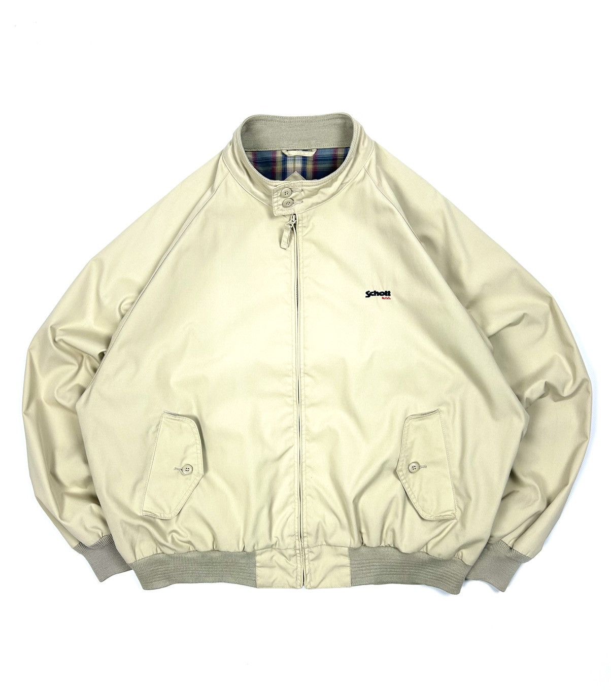 Schott Schott NYC Beige Blouson Jacket Bomber Plaid Lined Vintage Size US XL / EU 56 / 4 - 1 Thumbnail