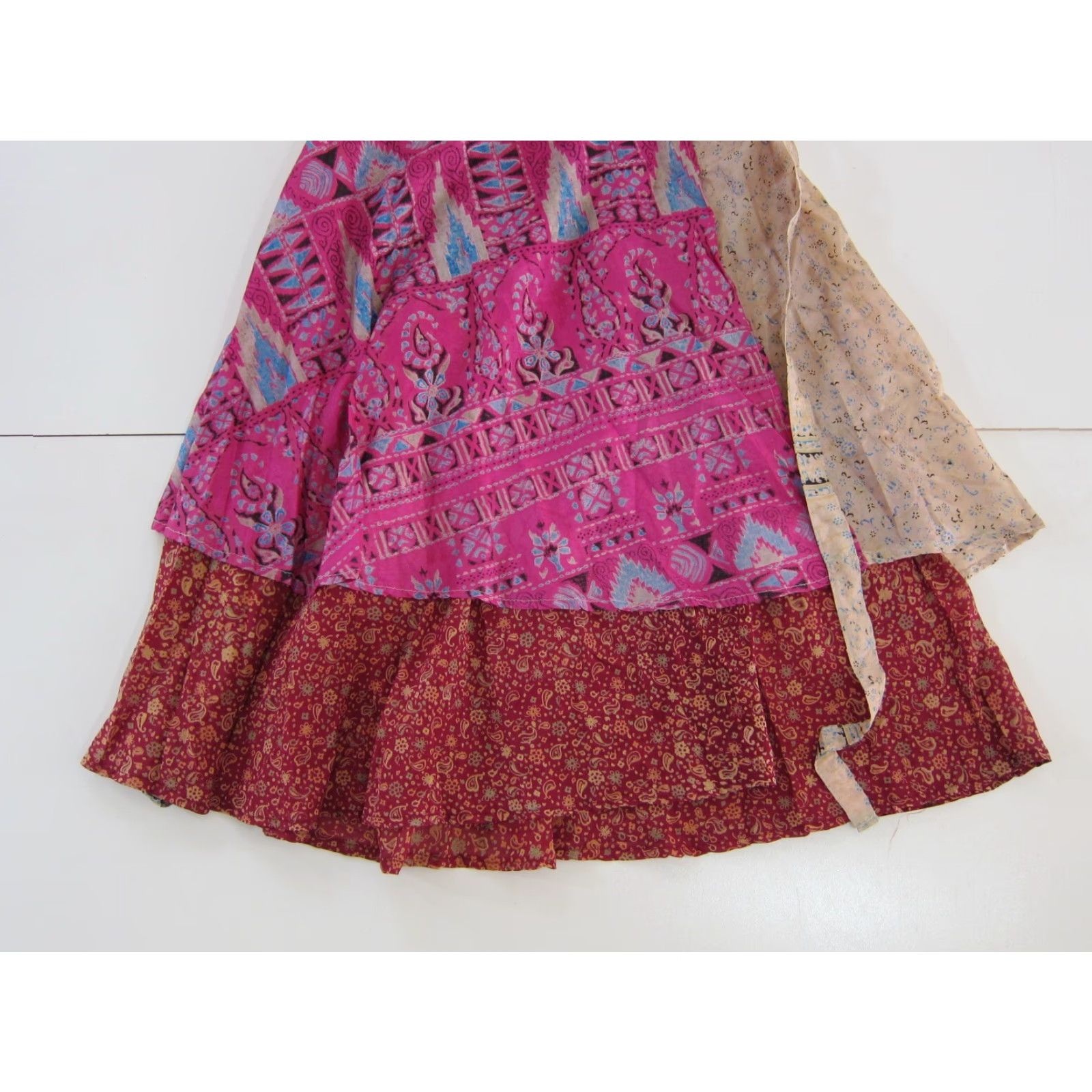 Pinko VINTAGE India Silk Red Pink Blue Floral Paisley Long Reversible Wrap Skirt OS Size 42" / US 20 - 5 Thumbnail