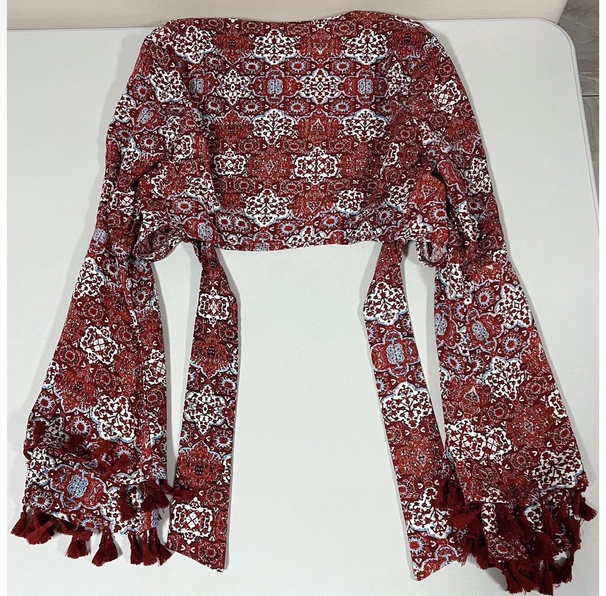 Tobias Wistisen Tobi Red Paisley Print Boho Bohemian Shrug Cardigan Top XS♥️✨ Size XS / US 0-2 / IT 36-38 - 4 Thumbnail