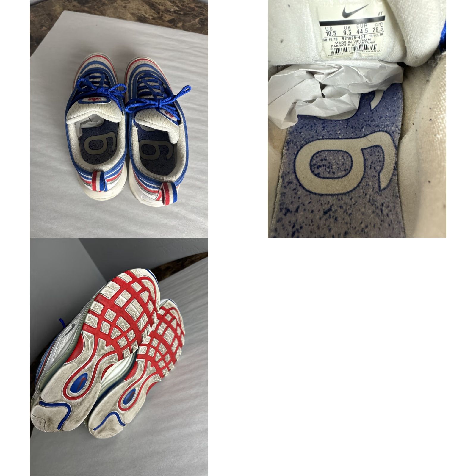 Nike VINTAGE Nike Air Max 97 All Star Jersey Shoes Men 10.5 Red White Blue Stars Sneaker Nike Air Max 97 Men's Shoes Size US L / EU 52-54 / 3 - 8 Thumbnail