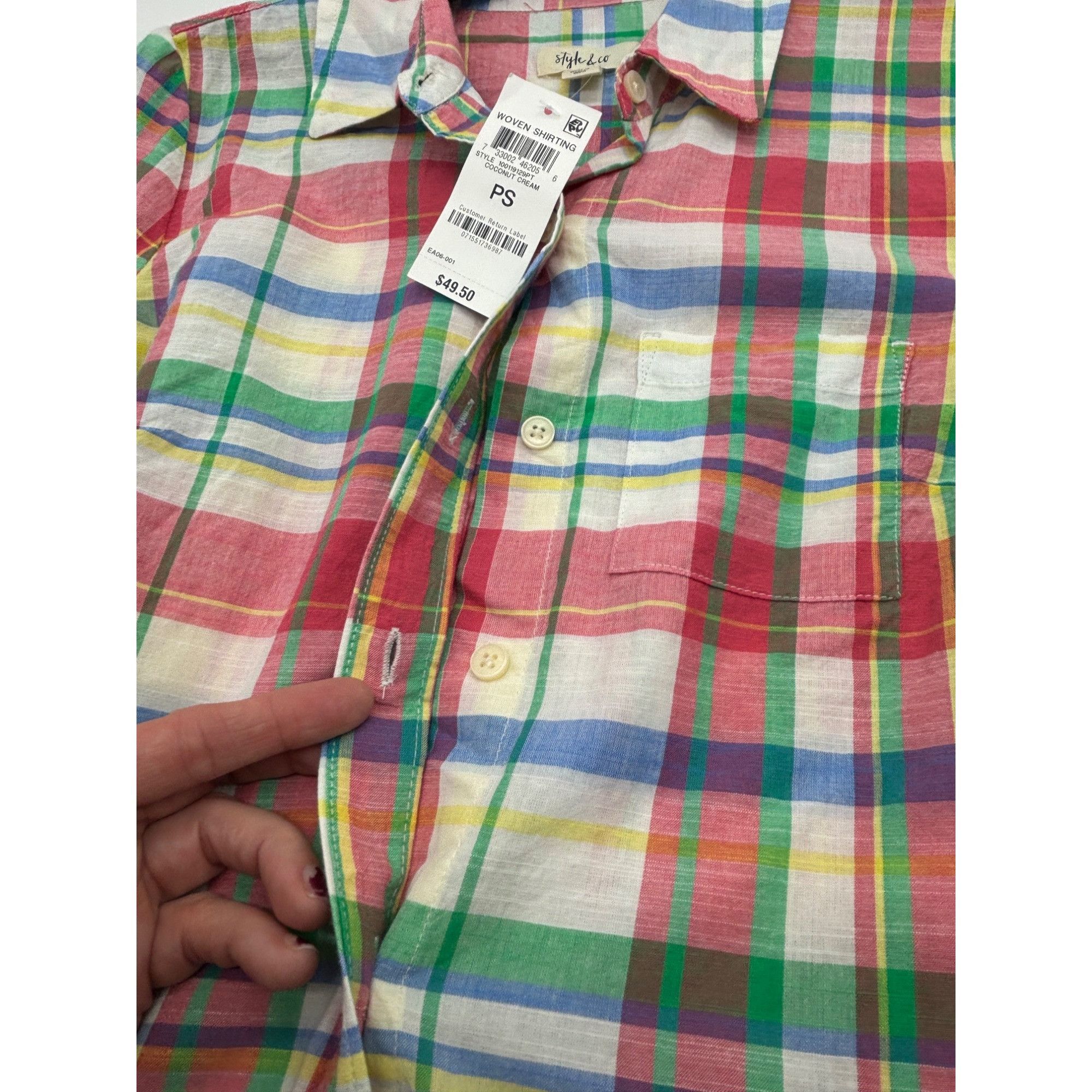 Style & Co Style & Co Petite Cotton Plaid Shirt, Coconut Cream, Sz. PS Size ONE SIZE - 7 Thumbnail