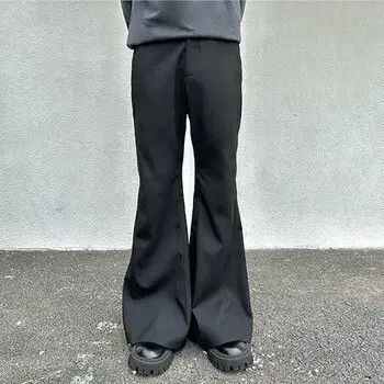 image of Vintage Harajuku Straight Embroidery Flate Pants Wide Leg Casual in Black, Men's (Size 32)