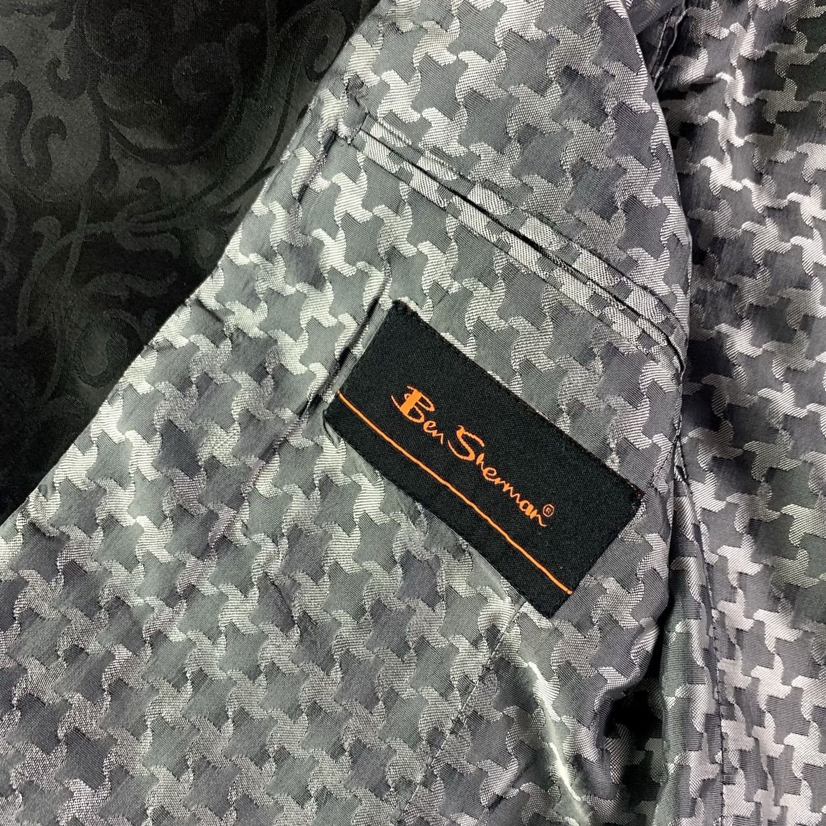 Ben Sherman Ben Sherman Blazer Mens size 39 Single-Breasted One-Button Wool Blend Jacquard Black Carded Size 40R - 5 Thumbnail