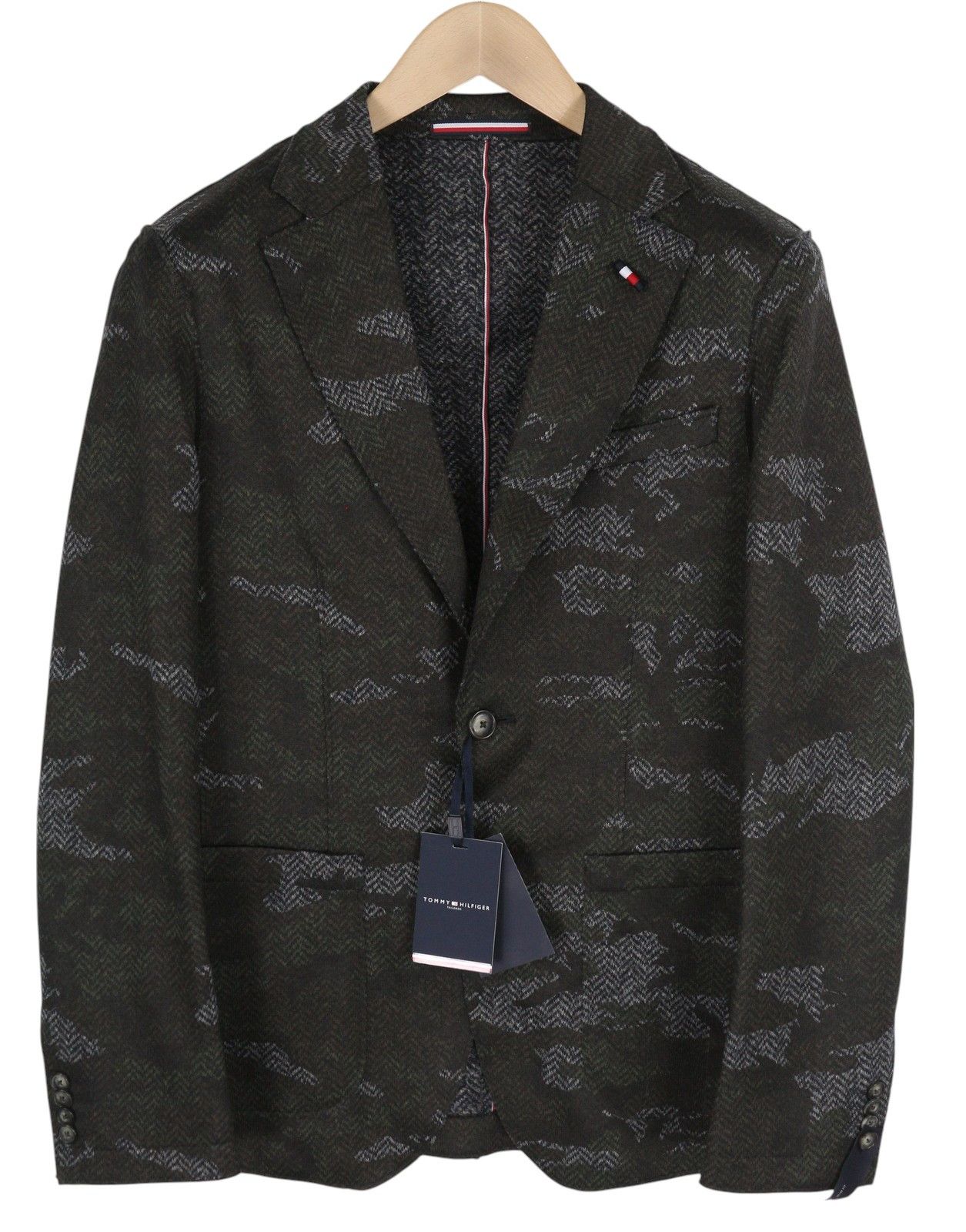 Tommy Hilfiger JERSEY RAW CUT SLIM XS Camouflage THFlex Wool Blazer 85174 Size US XS / EU 42 / 0 - 1 Thumbnail