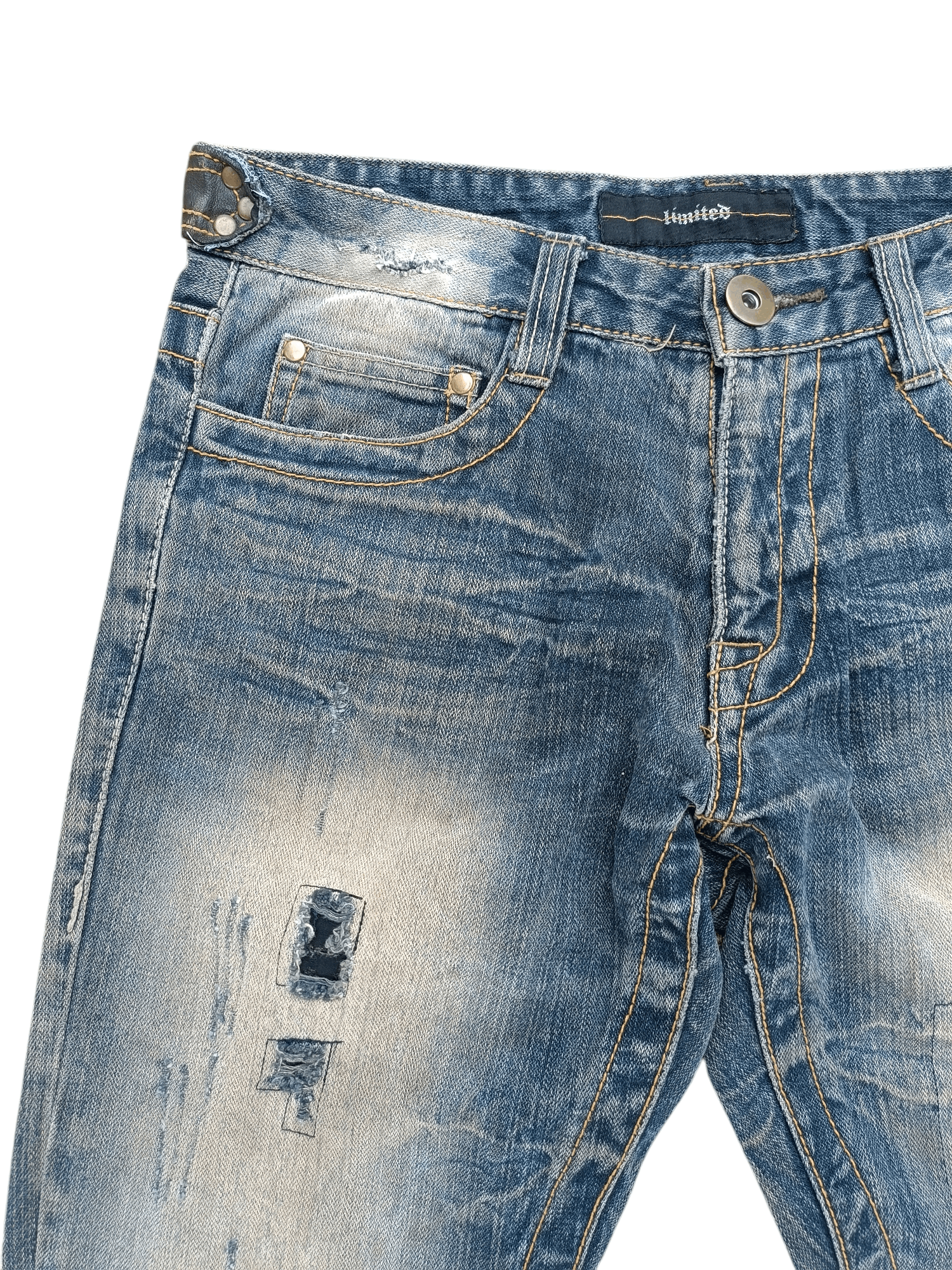 Japanese Brand FLARED🔥Japanese Brand LIMITED Distressed Buckle Back Denim Size US 32 / EU 48 - 8 Thumbnail