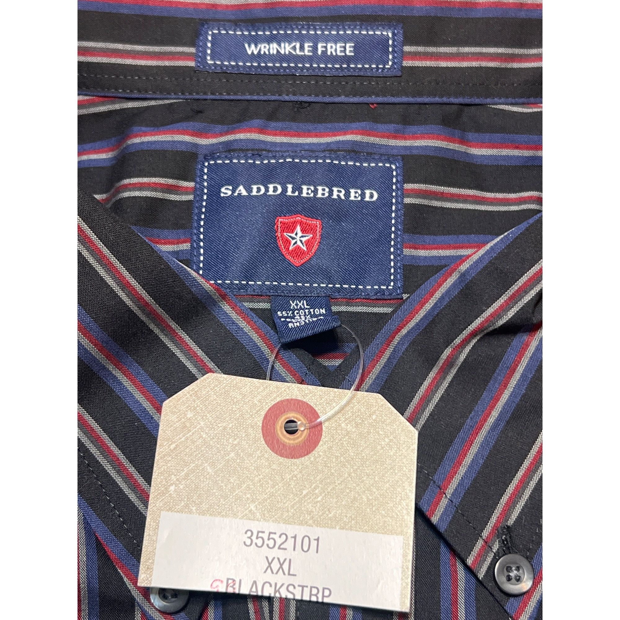 Saddlebred Saddlebred Wrinkle Free Button Down Shirt Striped Blue Black Size US XXL / EU 58 / 5 - 4 Thumbnail