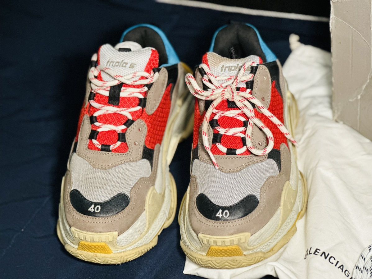 Balenciaga Balenciaga Triple S Grey Red Blue Size US 7 / EU 40 - 6 Thumbnail