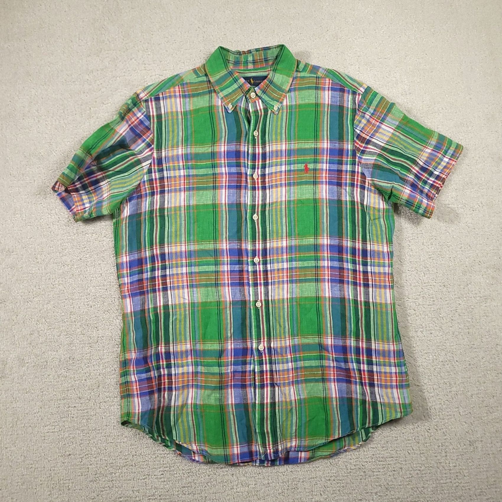 Ralph Lauren Ralph Lauren Shirt Mens L Colorful 100% Linen Plaid Madras Camp Pony Shirt Size US L / EU 52-54 / 3 - 2 Thumbnail