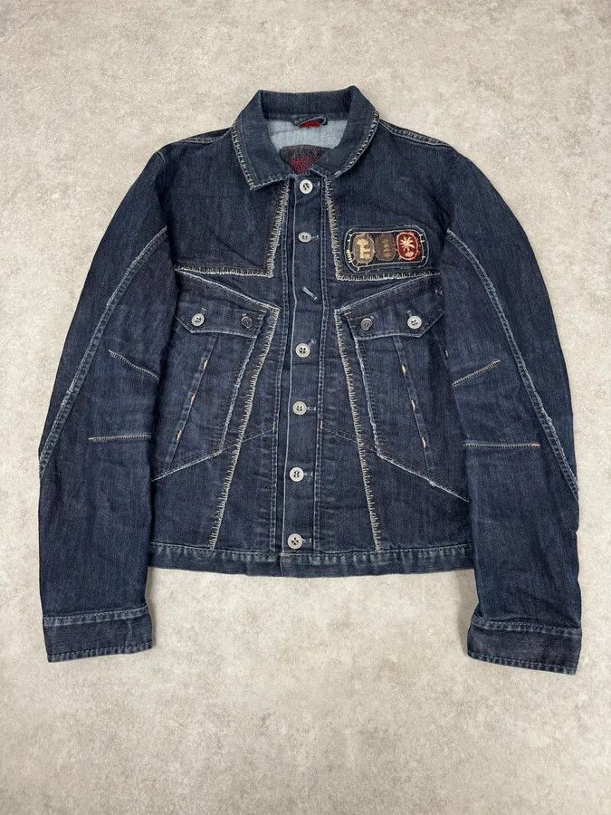 Marithe + Francois Girbaud AW2007 Marithé + François Girbaud Navy Structured Buttoned Patchwork Denim Jacket Size US M / EU 48-50 / 2 - 1 Thumbnail