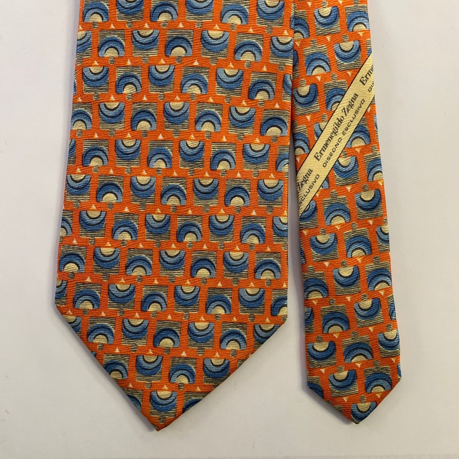 Ermenegildo Zegna ERMENEGILDO ZEGNA One Size Orange Blue Abstract Silk Tie Size ONE SIZE - 1 Thumbnail