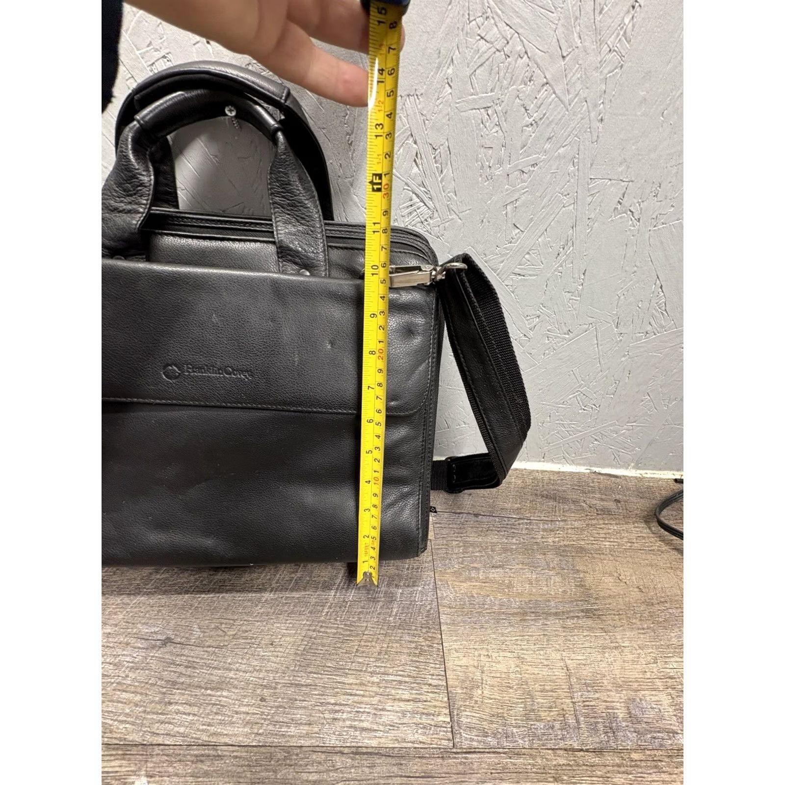 Vintage Franklin Covey Black Leather Shoulder Bag Purse | Medium Nylon Lining | School/Travel Crossbody Handbag Mens Womens Size ONE SIZE - 5 Thumbnail