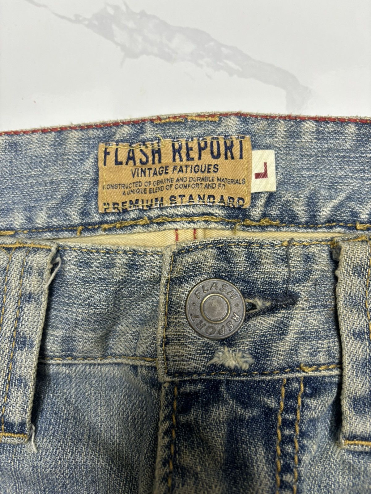 If Six Was Nine × Japanese Brand × Le Grande Bleu (L.G.B.) VINTAGE FATIGUES FLASH REPORT RIPPED DENIM JEANS Size US 34 / EU 50 - 9 Thumbnail