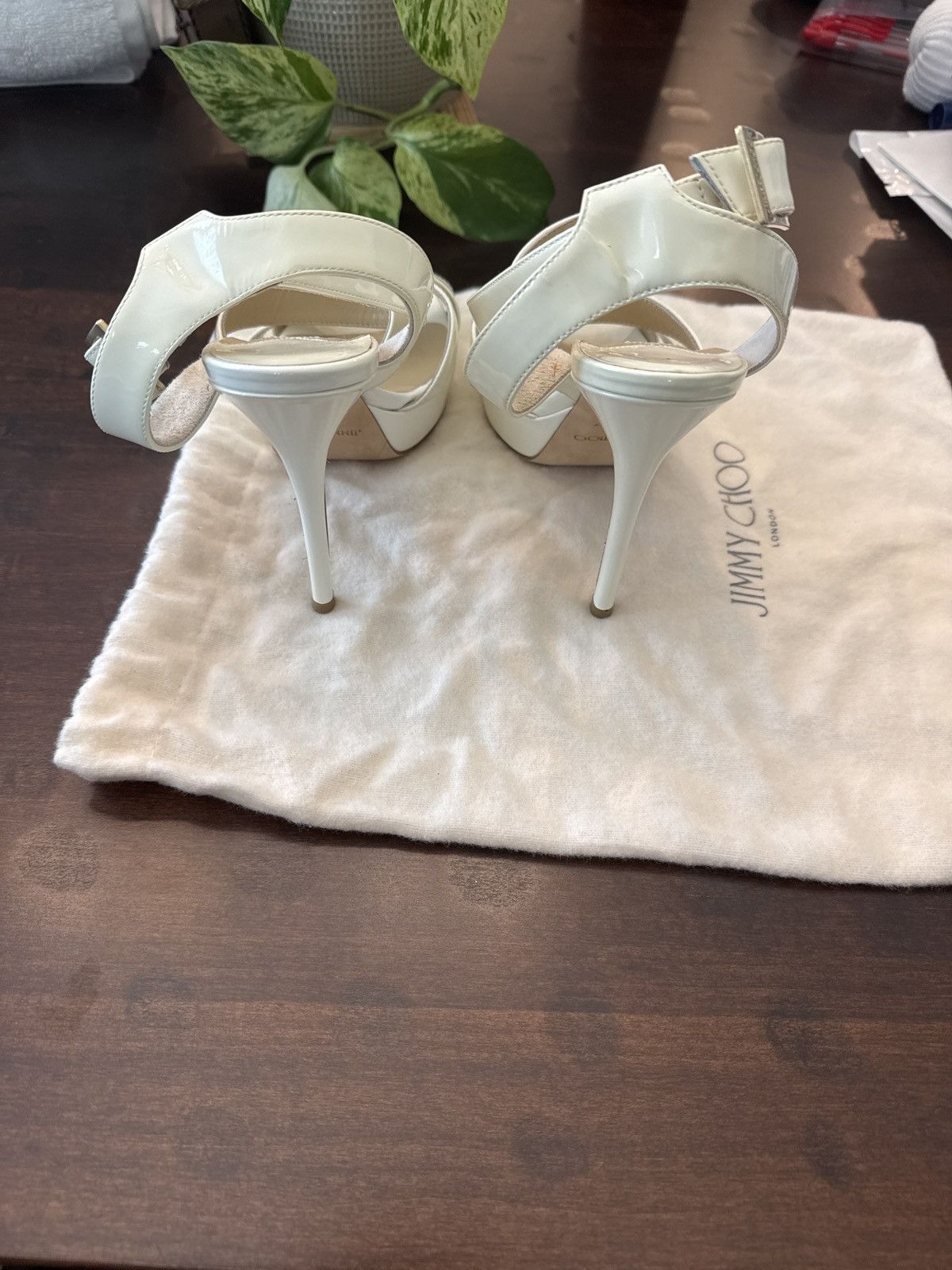 Jimmy Choo Jimmy Choo Lottie White Patent Crossover Heels Size US 7.5 / IT 37.5 - 1 Thumbnail
