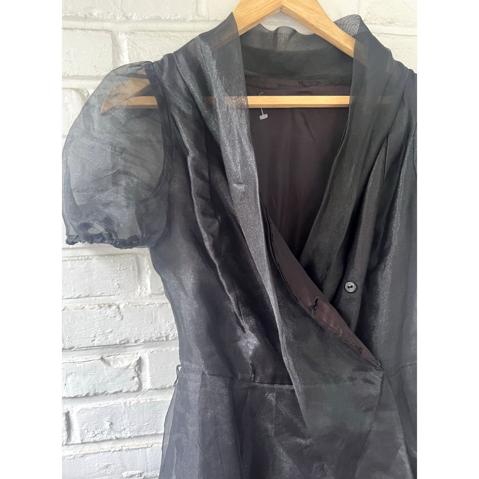 Vintage VINTAGE Swing Wrap Dress Chiffon Sleeve Small 1950s Black Womens XS/S Small Size 26" / US 2 / IT 38 - 3 Thumbnail