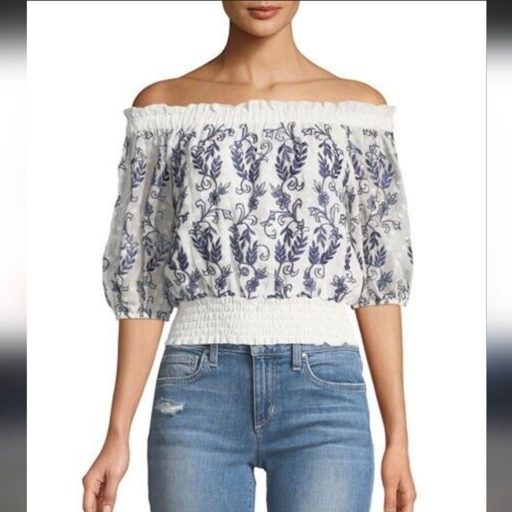 MISA Los Angeles MISA L.A. Ingrid Floral Embroidered Off Shoulder Crop Top Size S / US 4 / IT 40 - 1 Thumbnail