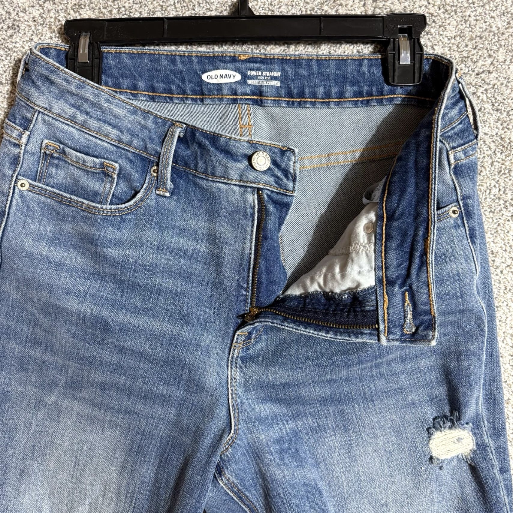 Old Navy VINTAGE Old Navy Jeans Womens Size 10 Power Straight Distressed Ripped Grunge Streetwear Jeans Womens Regular Blue 5-Pocket Denim Mid Rise Size 32" / US 10 / IT 46 - 6 Thumbnail