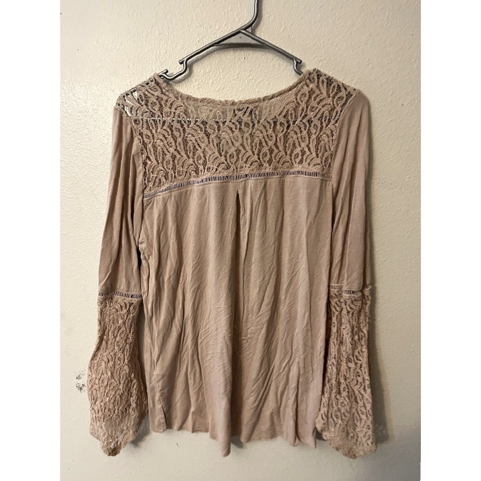 Vintage Democracy Blouse Long Sleeve Lace Trim Stretch Pink M Womens Size M / US 6-8 / IT 42-44 - 3 Thumbnail