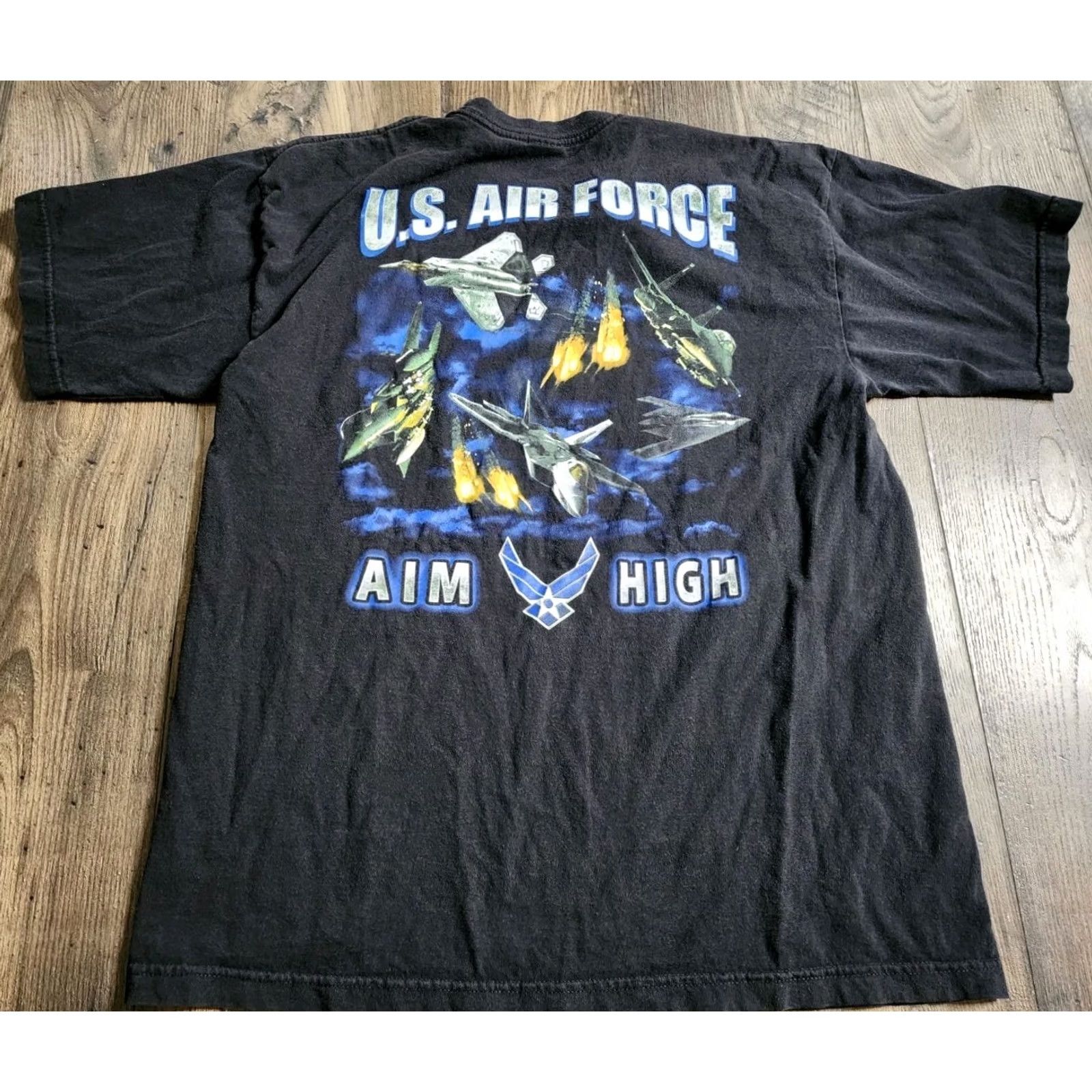 Vintage Bayside Mens L Air Force USAF T Shirt Fighter Jets Aim High Double Sided USA Size US L / EU 52-54 / 3 - 5 Thumbnail