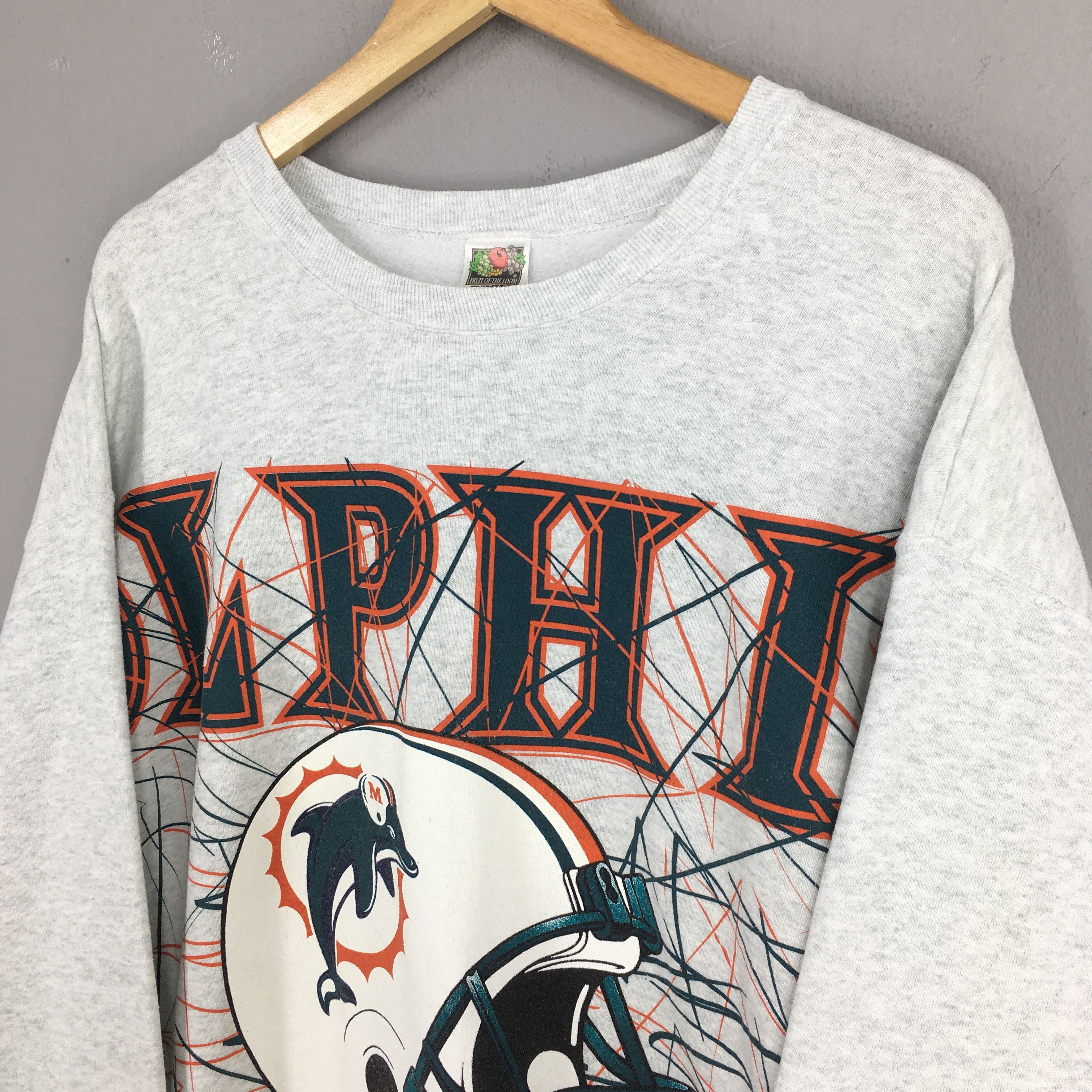 Fruit Of The Loom × NFL × Vintage Vintage 90s Miami Dolphins NFL Gray Sweatshirt XLarge Size US XL / EU 56 / 4 - 3 Thumbnail