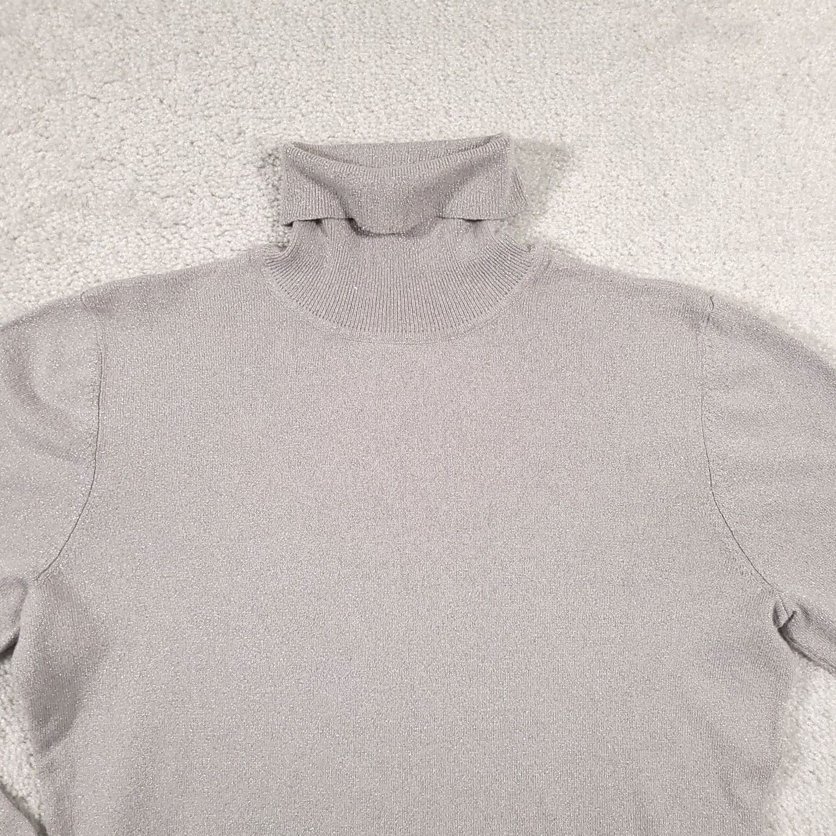 Worthington VINTAGE Worthington Gray Turtleneck Ribbed Metallic Sweater Women's Medium Knit Fitted Size M / US 6-8 / IT 42-44 - 3 Thumbnail