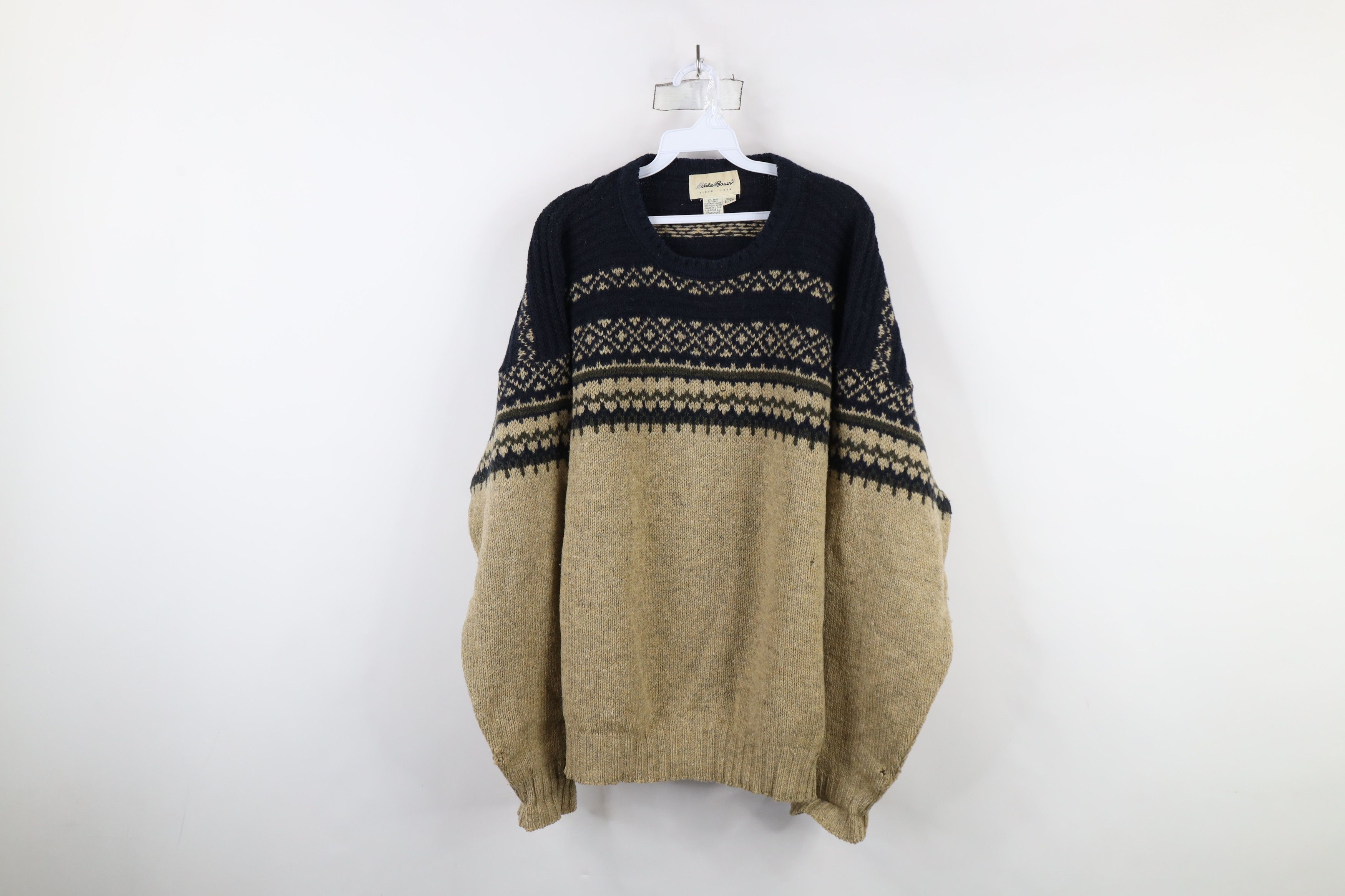 Eddie Bauer × Vintage Vintage 90s Eddie Bauer Wool Fair Isle Crewneck Sweater USA Size US XL / EU 56 / 4 - 1 Thumbnail