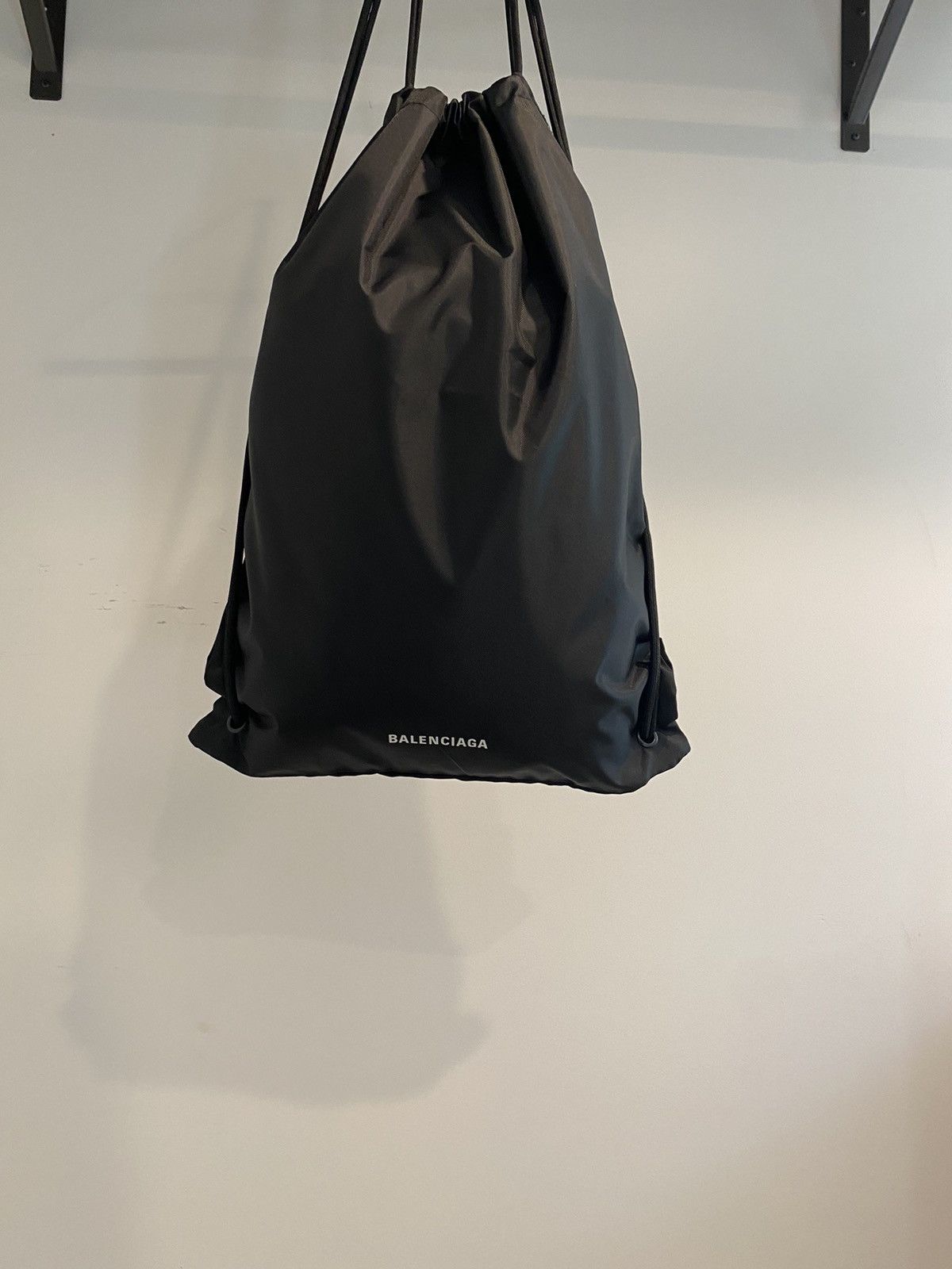 image of Balenciaga Drawstring Backpack in Black, Men's