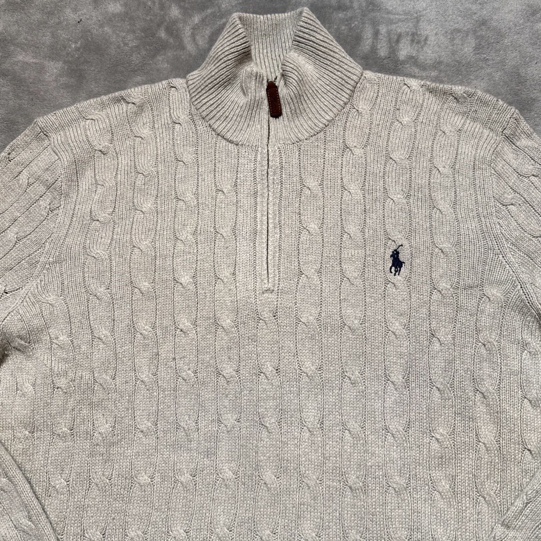 Polo Ralph Lauren Polo Ralph Lauren Sweater Mens XL Gray Cable Knit 1/4 Zip Silk Size US XL / EU 56 / 4 - 2 Thumbnail