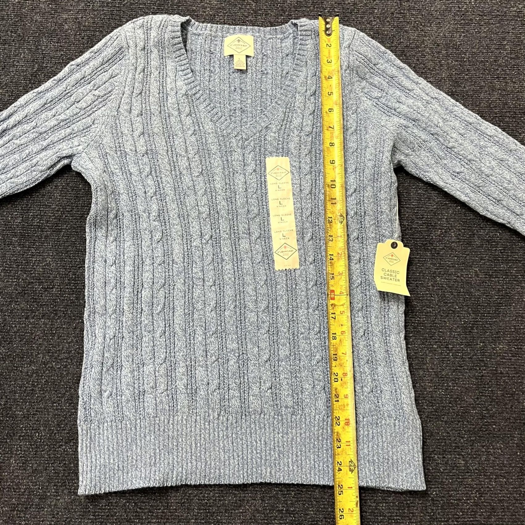 Vintage St. John's Bay Sweater Womens Large Blue V-Neck Pullover Cable Knit Size L / US 10 / IT 46 - 5 Thumbnail
