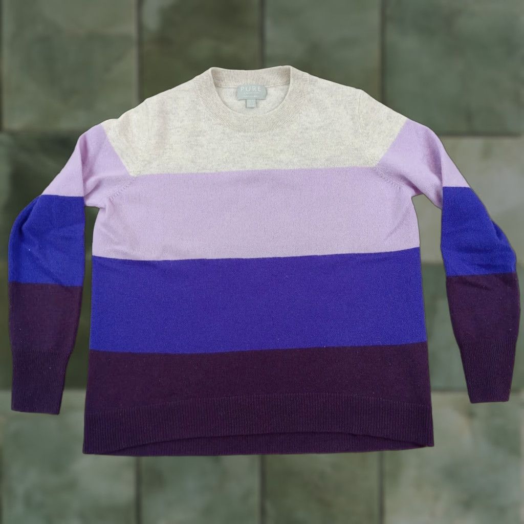 Vintage Pure Cashmere Sweater Womens Extra Large XL Purple Striped Size M / US 6-8 / IT 42-44 - 1 Thumbnail