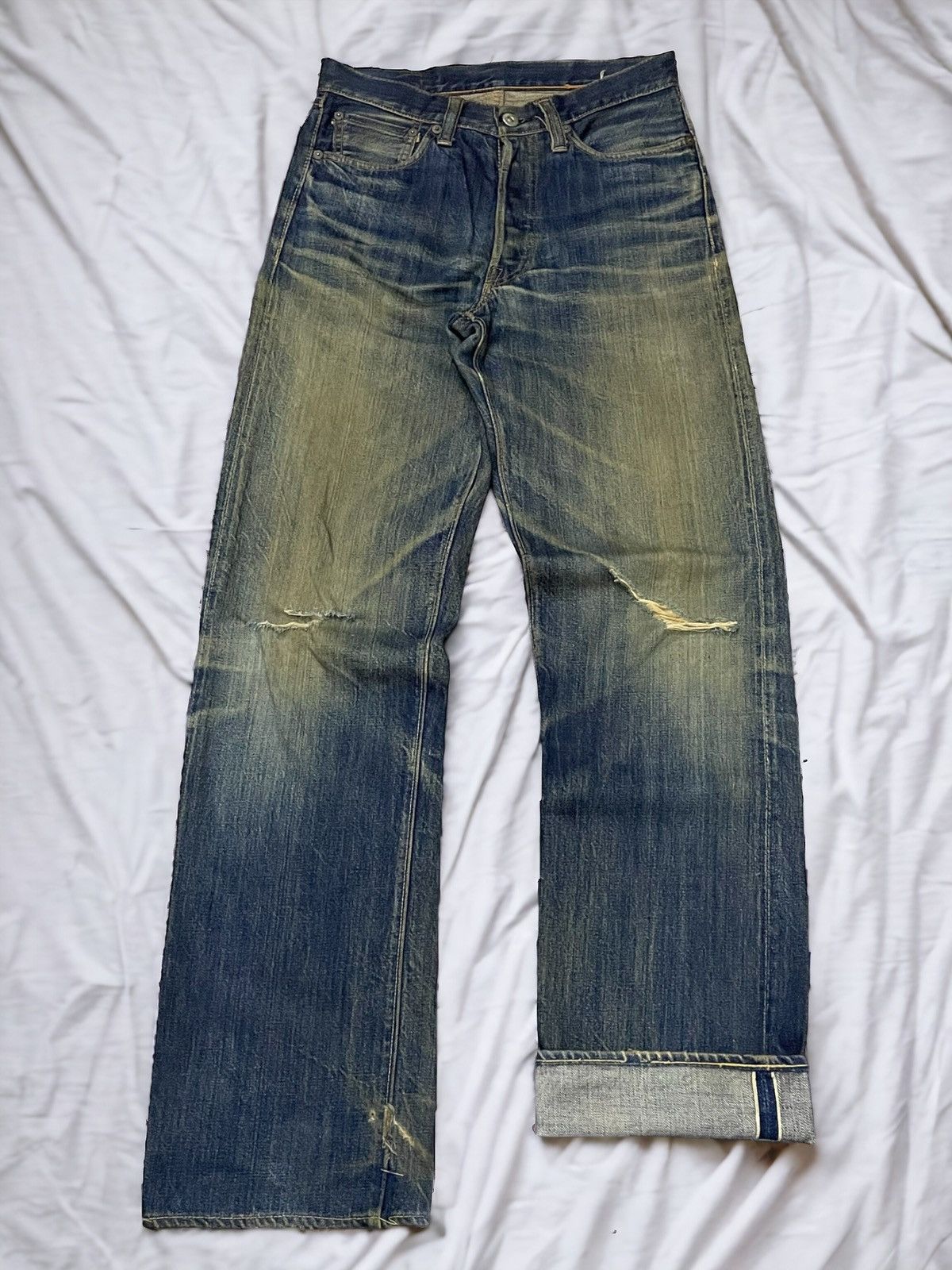 Kapital × Sugar Cane × Toyo Enterprises Vintage Sugar Canes 140z Hemp Green Selvedge Mud Wash Jeans Size US 29 - 1 Thumbnail