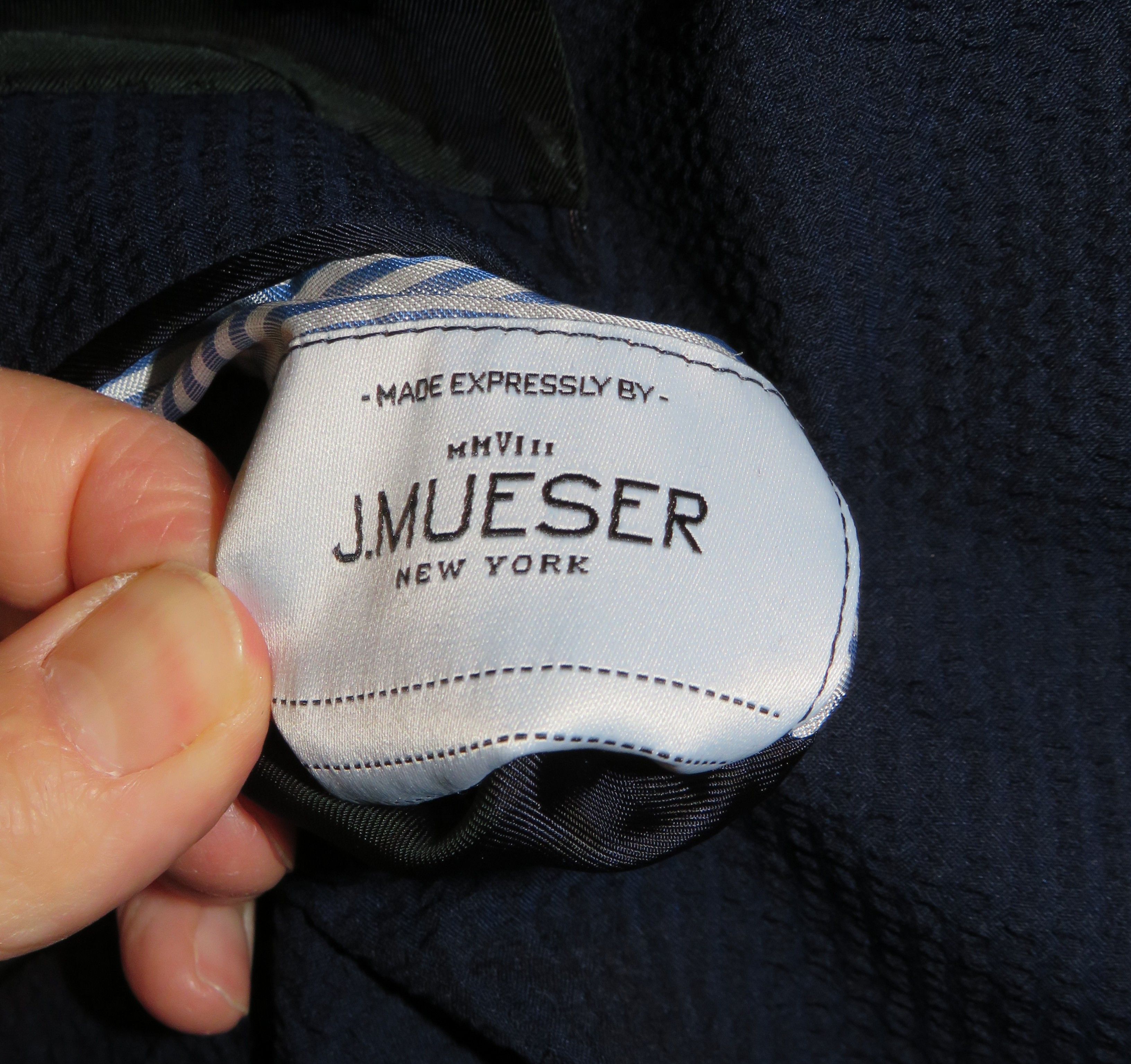 Other J. Meuser Loro Piana Super 150 Bespoke Blue Seersucker Suit Size 38R - 19 Thumbnail