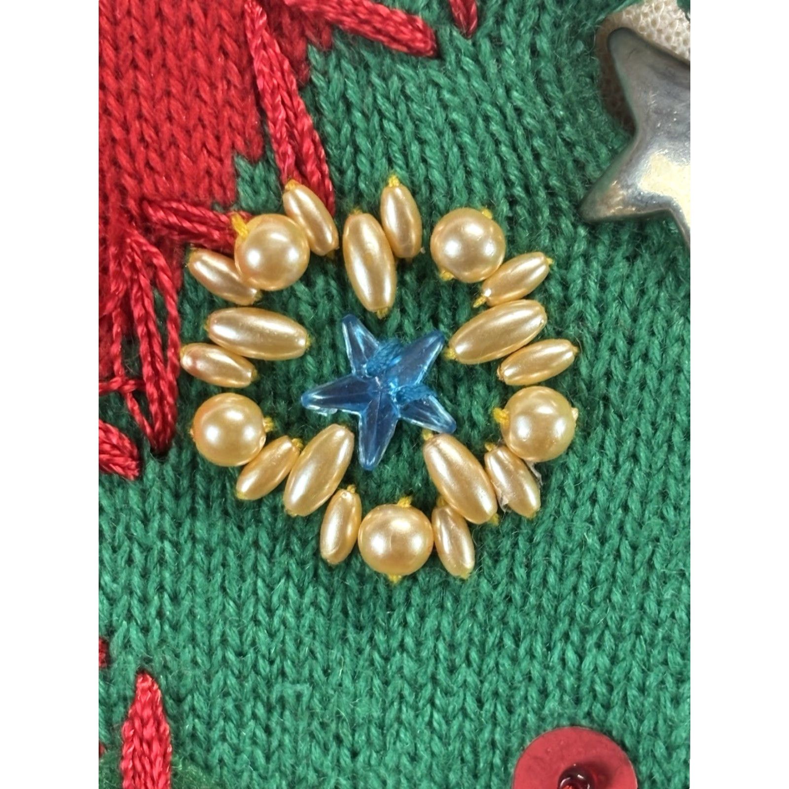 Simons VINTAGE Michael Simon Christmas Cardigan Sweater Women’s Large Red Beaded Knit Size L / US 10 / IT 46 - 7 Thumbnail