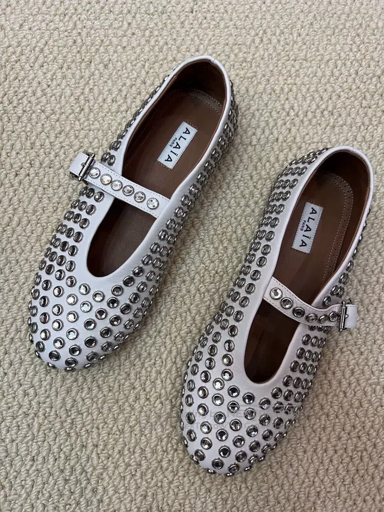Alaia Alaia White Crystal Accented Ballet Dance Shoes Flat Shoes Size US 5.5 / IT 35.5 - 1 Thumbnail